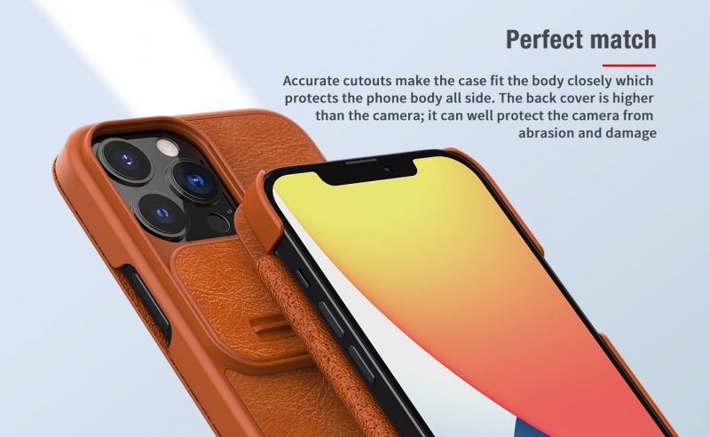 Bao Da iPhone 13 Pro Max Hiệu Nillkin Qin Pro Leather Chính Hãng Cao Cấp được làm bằng da và nhựa cao cấp polycarbonate khá mỏng cực kỳ sang trọng, phần đẩy bảo vệ camera tốt hơn
